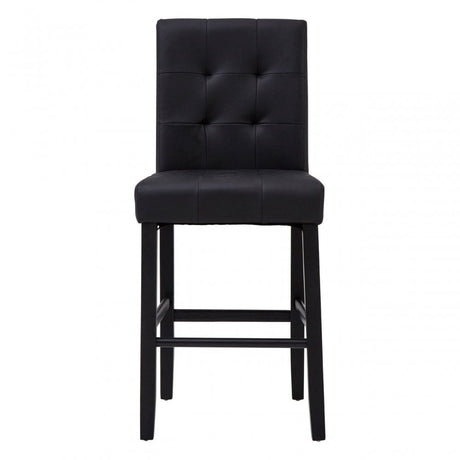 Buffet Regents Stitched Back Bar Chair, Leather, Rubberwood, Black