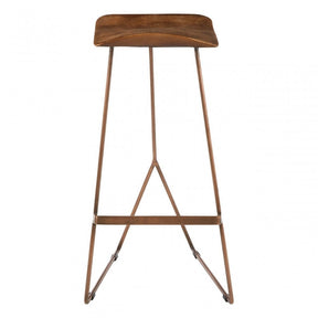 Nandri Leather Bar Stool, Leather, Iron, Mango Wood, Brown