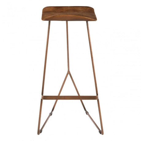 Nandri Leather Bar Stool, Leather, Iron, Mango Wood, Brown