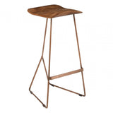 Nandri Leather Bar Stool, Leather, Iron, Mango Wood, Brown