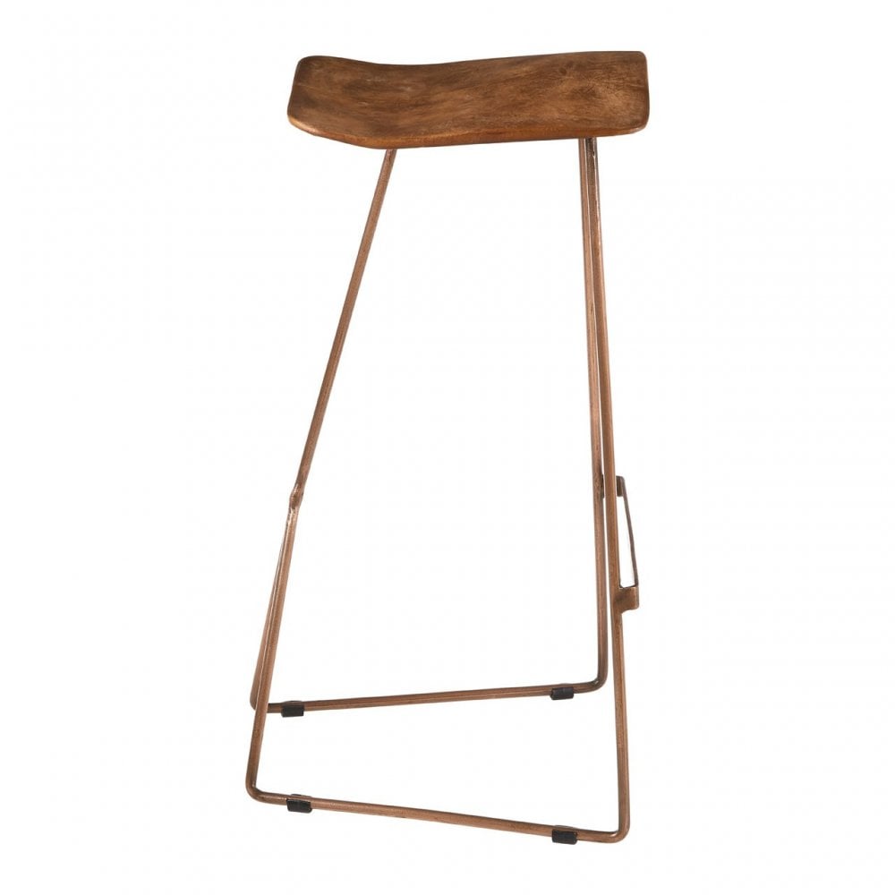 Nandri Leather Bar Stool, Leather, Iron, Mango Wood, Brown