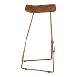 Nandri Leather Bar Stool, Leather, Iron, Mango Wood, Brown