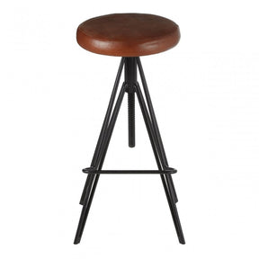 Nandri Round Leather Stool, Genuine Leather, Iron, Brown