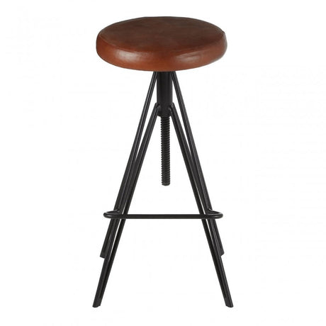 Nandri Round Leather Stool, Genuine Leather, Iron, Brown
