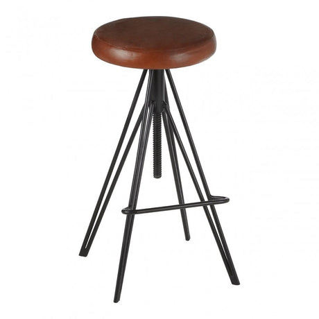 Nandri Round Leather Stool, Genuine Leather, Iron, Brown