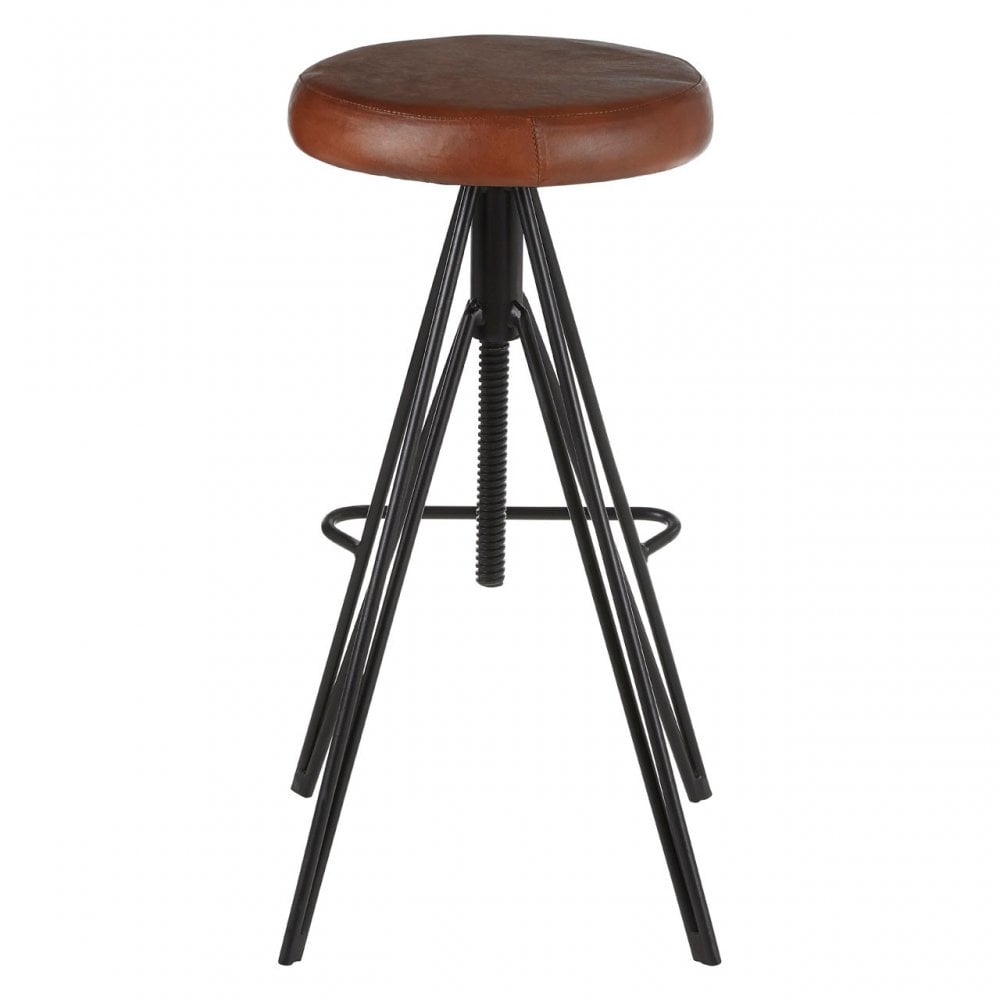 Nandri Round Leather Stool, Genuine Leather, Iron, Brown