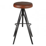 Nandri Round Leather Stool, Genuine Leather, Iron, Brown