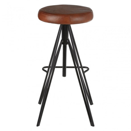 Nandri Round Leather Stool, Genuine Leather, Iron, Brown