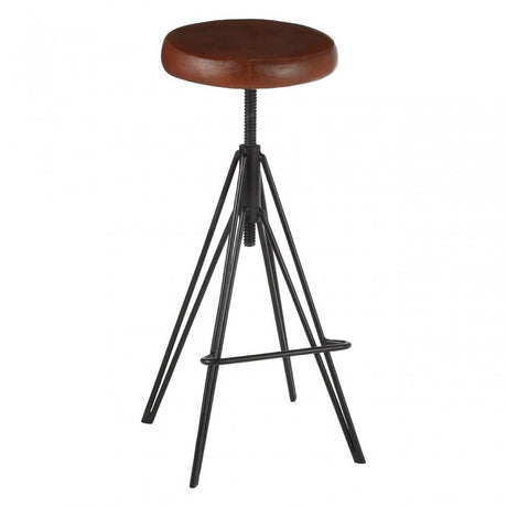 Nandri Round Leather Stool, Genuine Leather, Iron, Brown