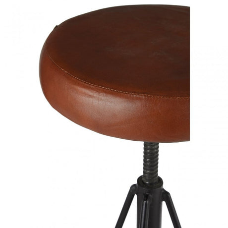 Nandri Round Leather Stool, Genuine Leather, Iron, Brown