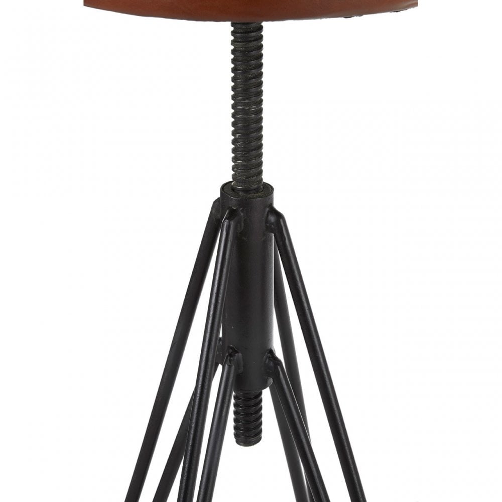 Nandri Round Leather Stool, Genuine Leather, Iron, Brown