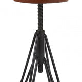 Nandri Round Leather Stool, Genuine Leather, Iron, Brown