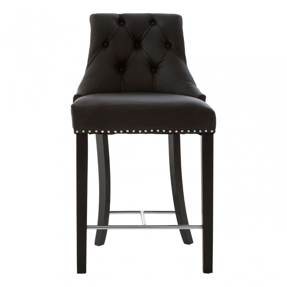 Buffet Regents Black Faux Leather Bar Chair, Leather, Rubberwood, Black
