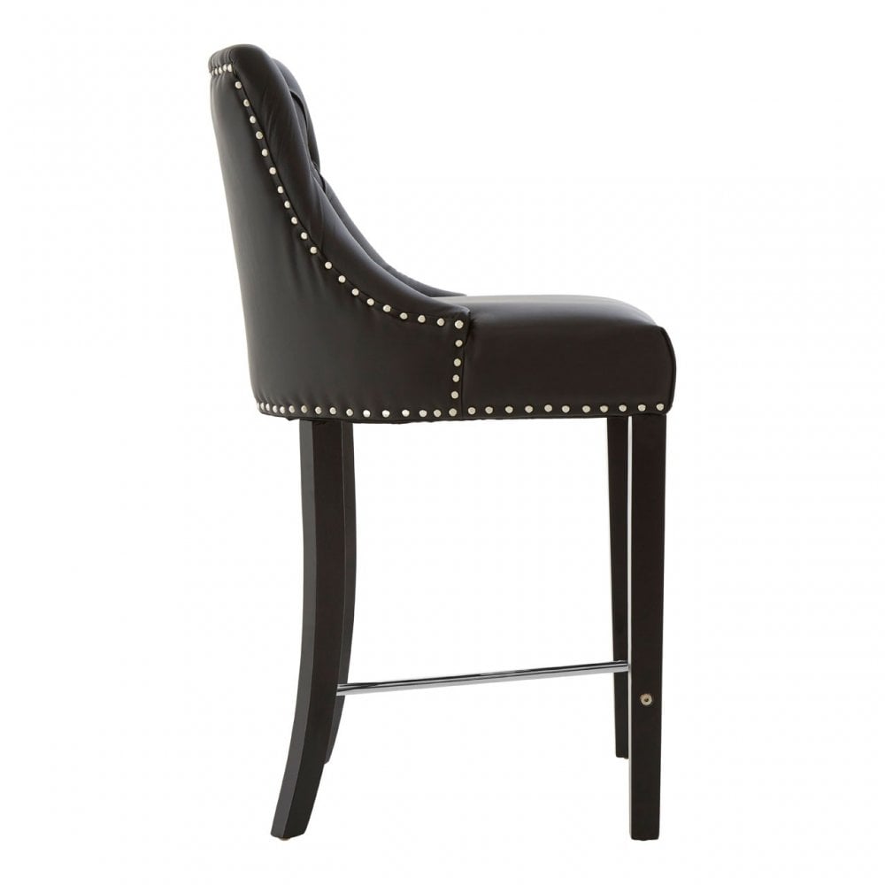 Buffet Regents Black Faux Leather Bar Chair, Leather, Rubberwood, Black