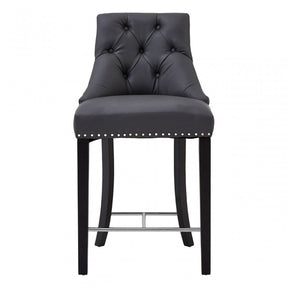 Buffet Regents Grey Faux Leather Bar Chair, Leather, Rubberwood, Grey