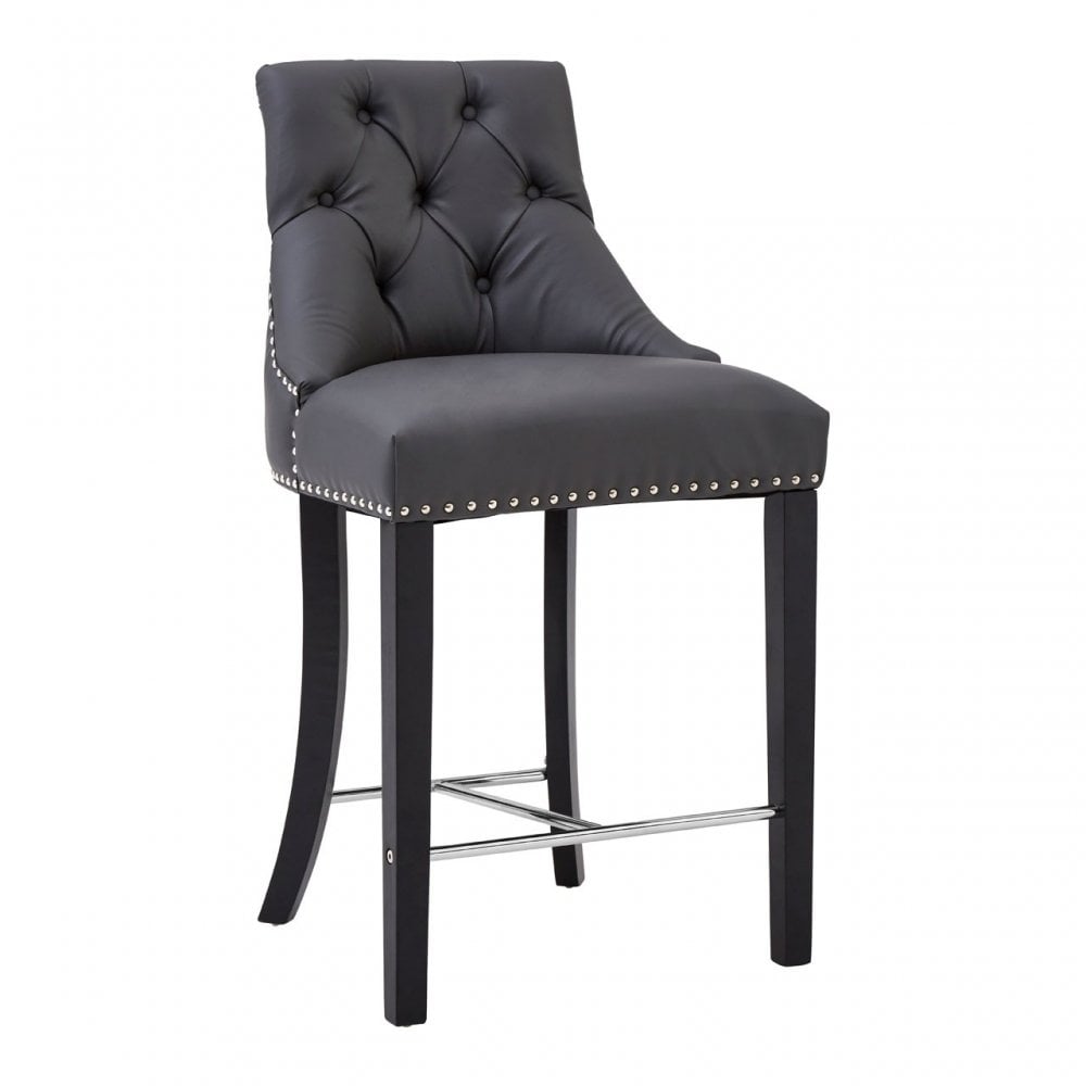 Buffet Regents Grey Faux Leather Bar Chair, Leather, Rubberwood, Grey