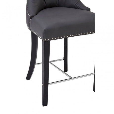 Buffet Regents Grey Faux Leather Bar Chair, Leather, Rubberwood, Grey