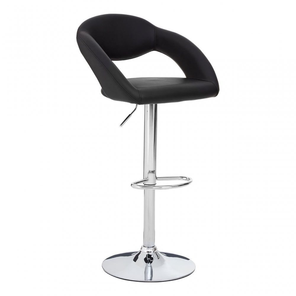 Taylor Black Faux Leather Bar Chair, Chromed Foam, Black