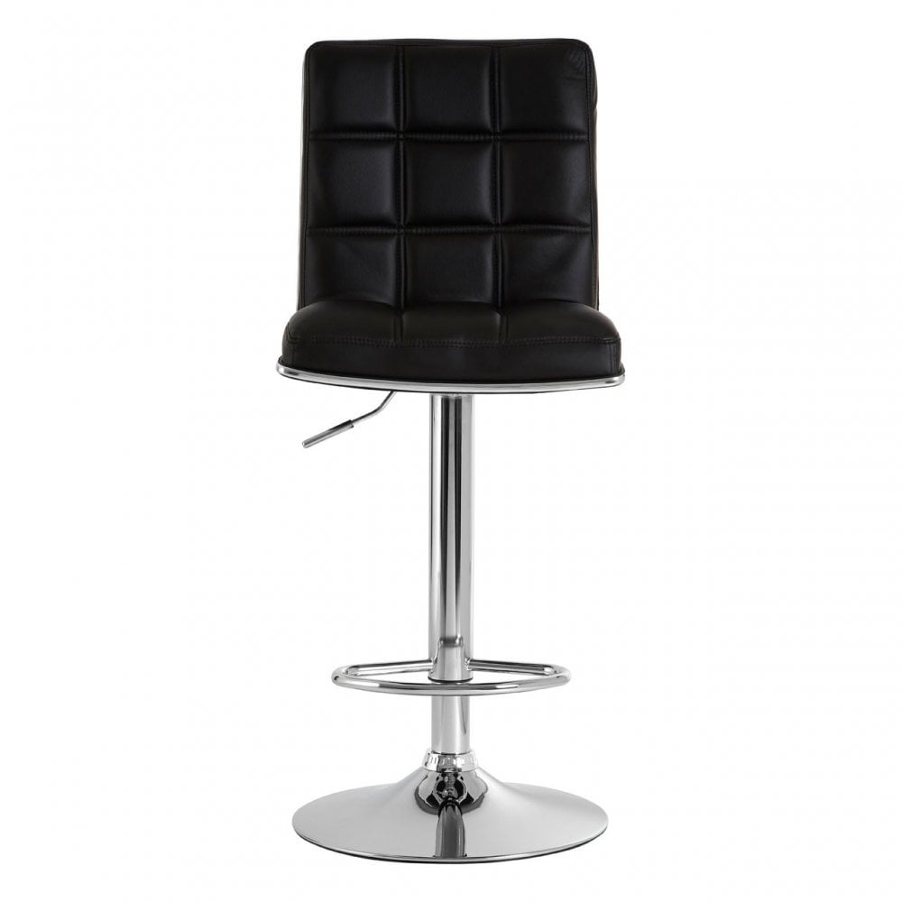 Tavor Black Faux Leather Bar Chair, Chromed Foam, Black
