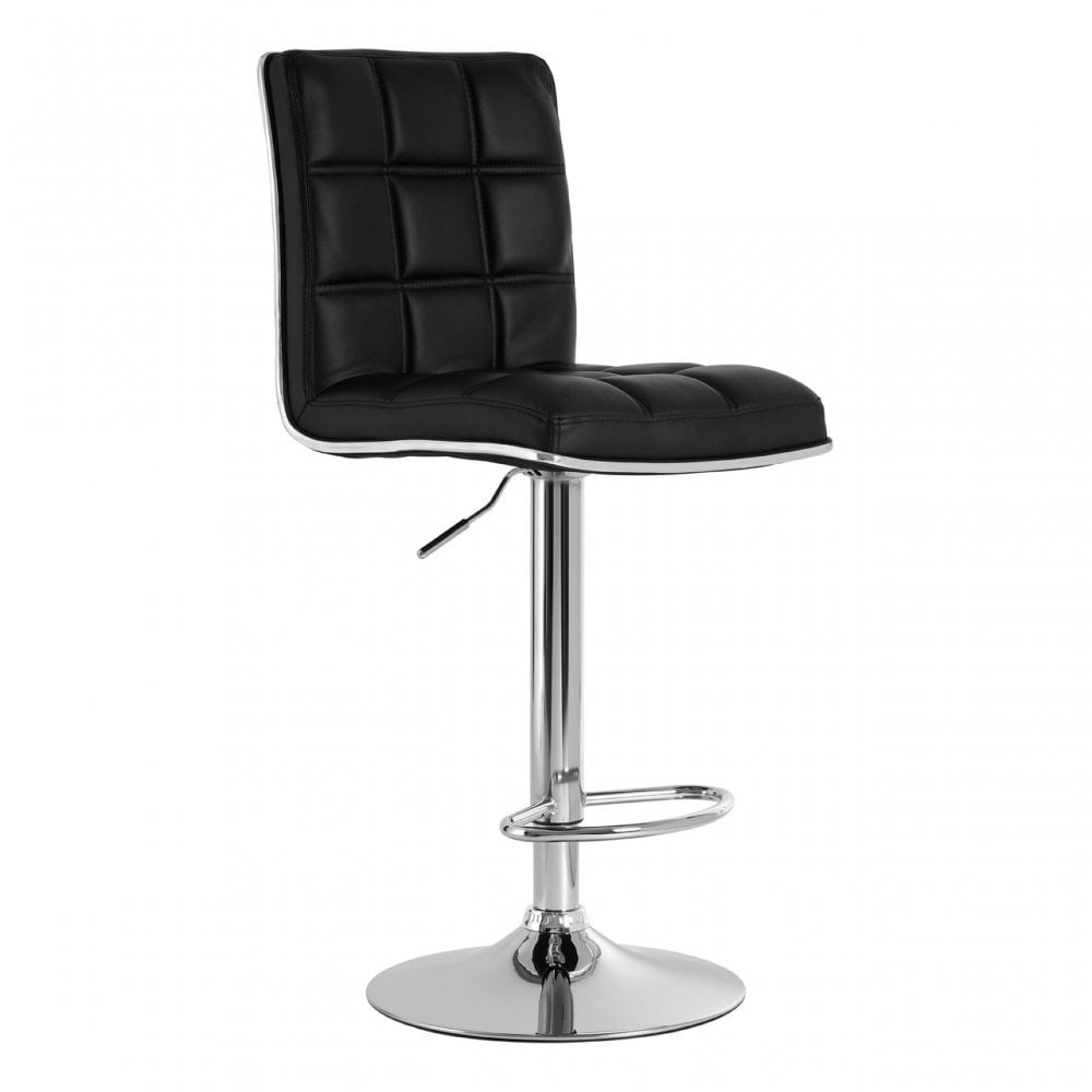 Tavor Black Faux Leather Bar Chair, Chromed Foam, Black