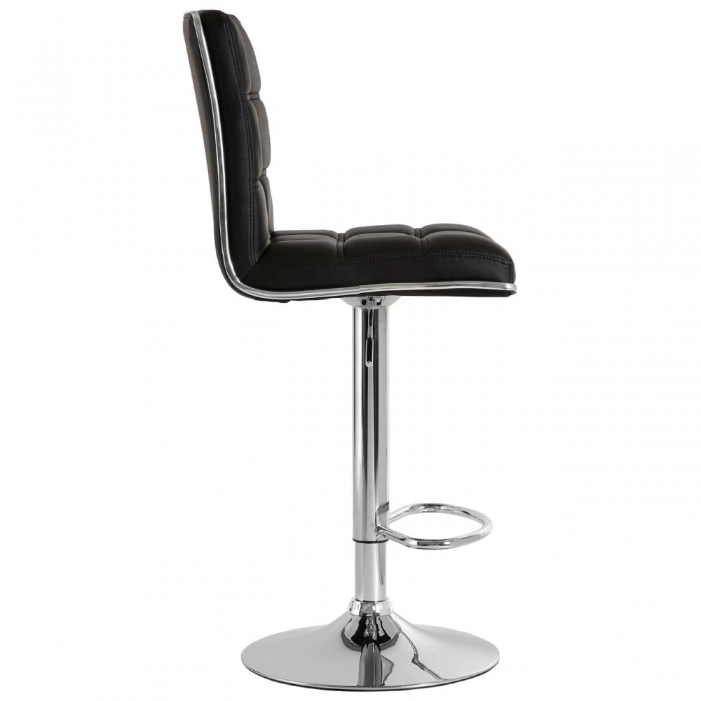 Tavor Black Faux Leather Bar Chair, Chromed Foam, Black