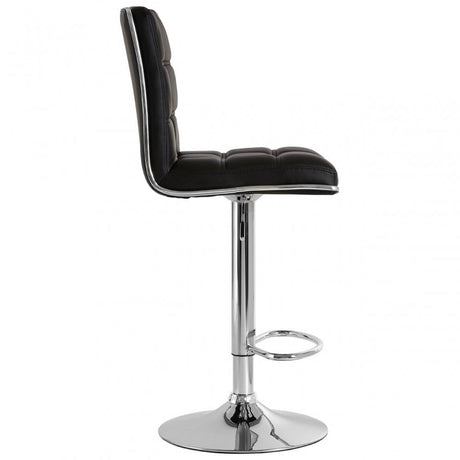 Tavor Black Faux Leather Bar Chair, Chromed Foam, Black