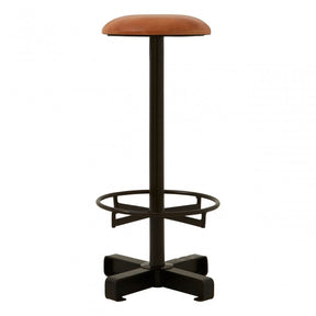 Longhorn Longhorn Buffalo Light Brown Leather Bar Stool, Goat Leather, Iron, Brown