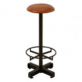 Longhorn Longhorn Buffalo Light Brown Leather Bar Stool, Goat Leather, Iron, Brown