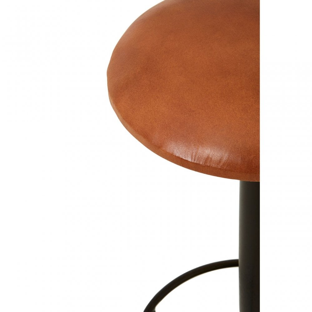 Longhorn Longhorn Buffalo Light Brown Leather Bar Stool, Goat Leather, Iron, Brown