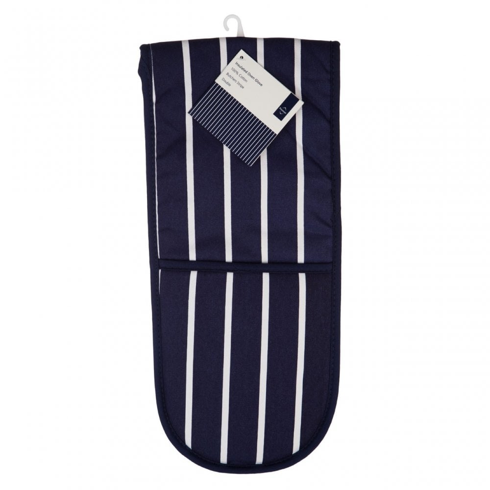 Navy Butcher Stripe Oven Glove, Cotton, Blue
