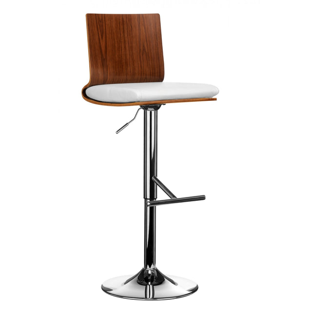 Brown Walnut Wood and Leather Bar Chair Stool