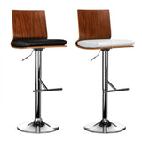 Brown Walnut Wood and Leather Bar Chair Stool