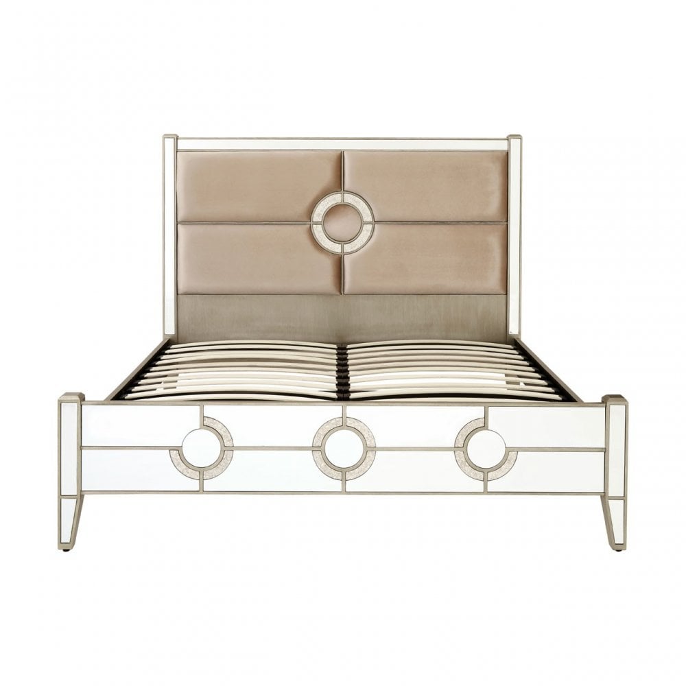 Knigh Kingsize Bedframe, Fabric, Mirrored Glass, Silver