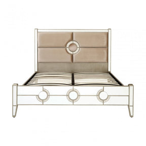 Knigh Kingsize Bedframe, Fabric, Mirrored Glass, Silver