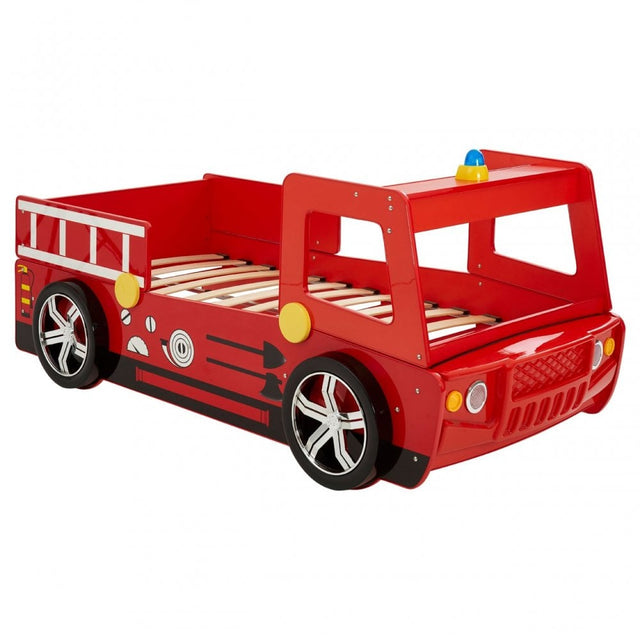 Kids Red Fire Engine Bed, Iron, Strudy Mdf Wood