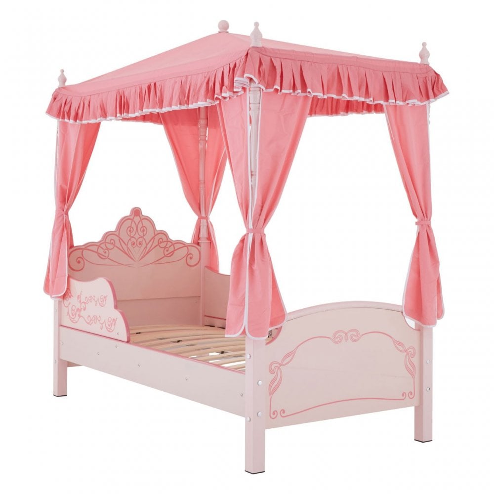 Kids Pink Princess Canopy Palace Bed with Curtains