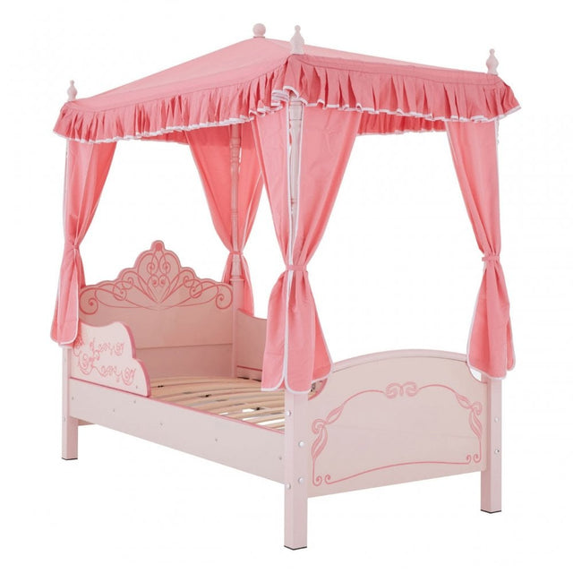 Kids Pink Princess Canopy Palace Bed with Curtains
