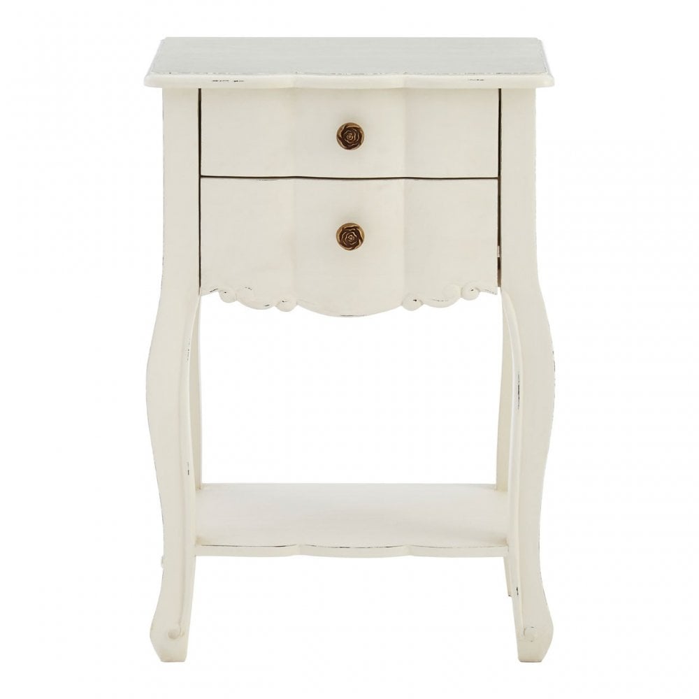 Charles 2 Drawer White Bedside Table, Bayur Wood, White