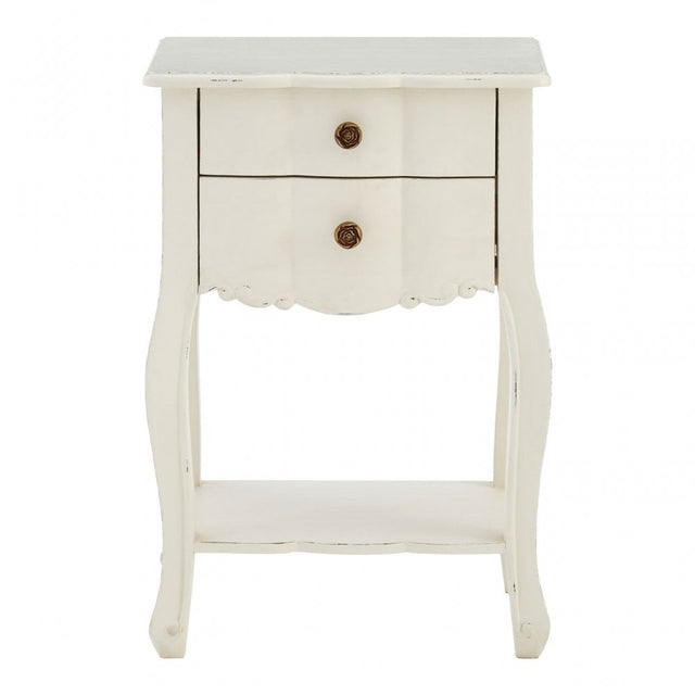 Charles 2 Drawer White Bedside Table, Bayur Wood, White