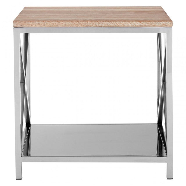 Chiswick Lamp Table, Oak Wood, Stainless Steel