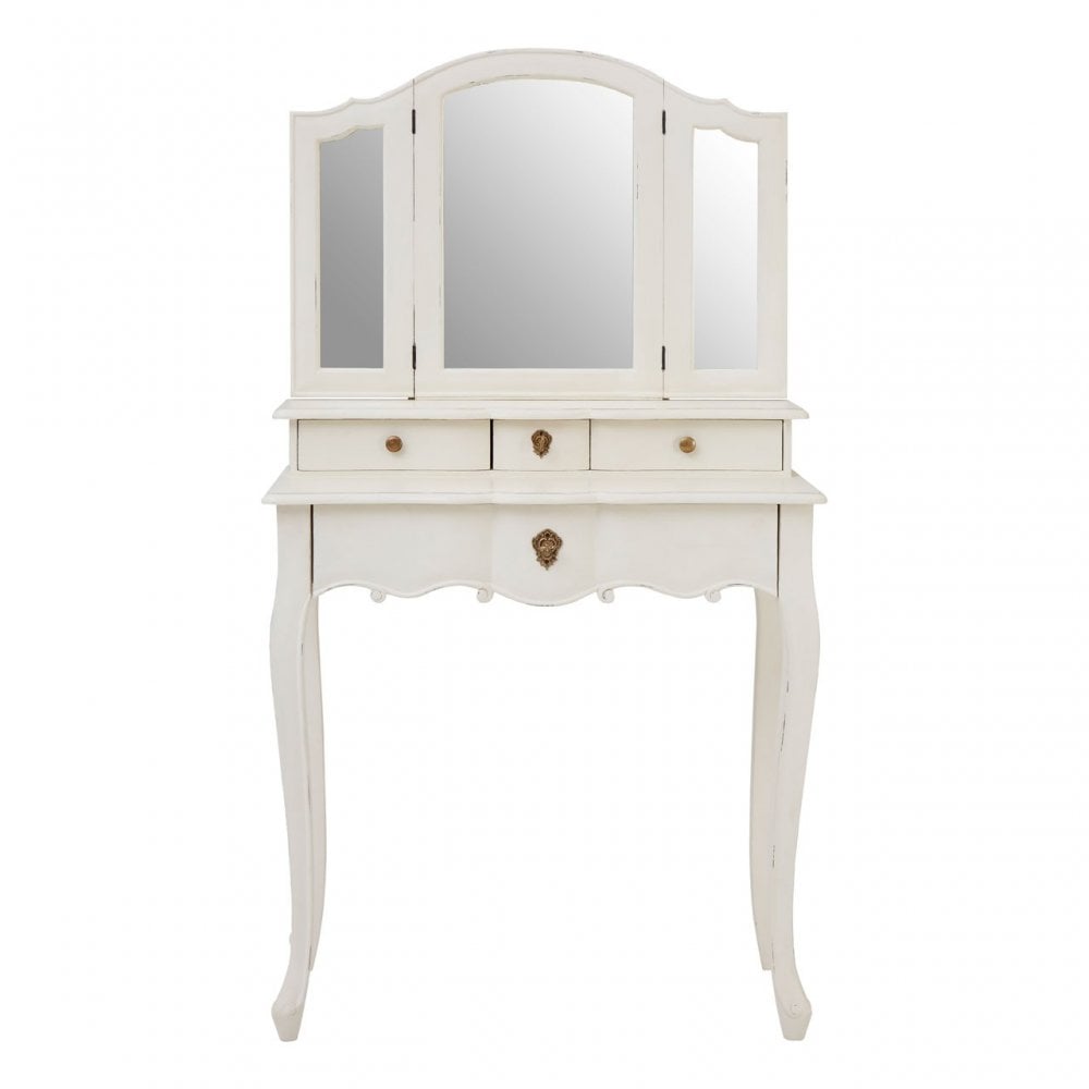 Charles Dressing Table with Mirror White, Bayur Wood, Mirrored Glass, White