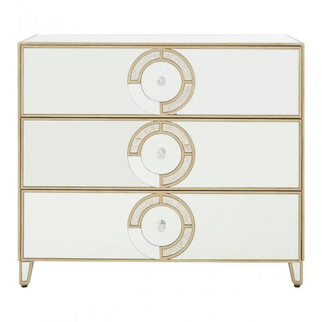 Knigh 3 Drawer Unit, Wood, Mirrored Glass, Silver