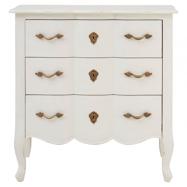 Charles 3 Drawer White Chest, Bayur Wood, White