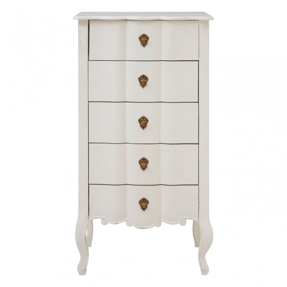 Charles 5 Drawer White Chest, Bayur Wood, White