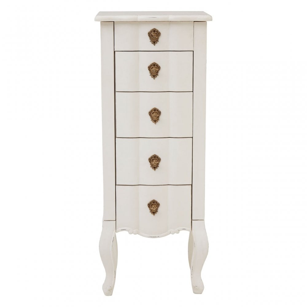 Charles 5 Drawer Small Chest White, Bayur Wood, White