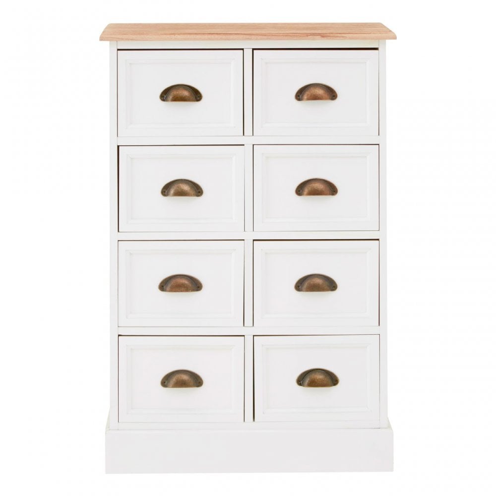 Austin 8 Drawers Chest, Wood, Paulownia Wood, Iron, White