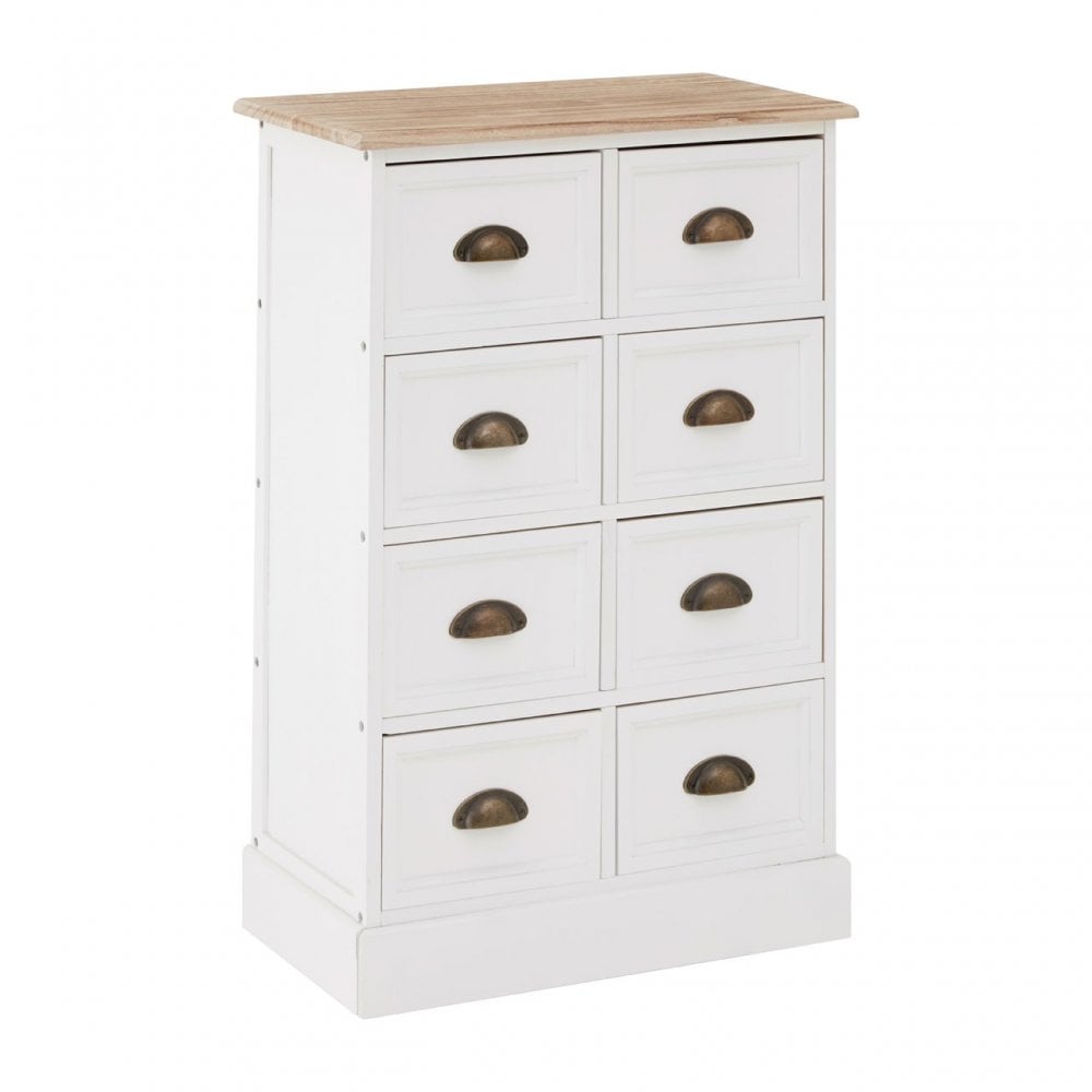 Austin 8 Drawers Chest, Wood, Paulownia Wood, Iron, White