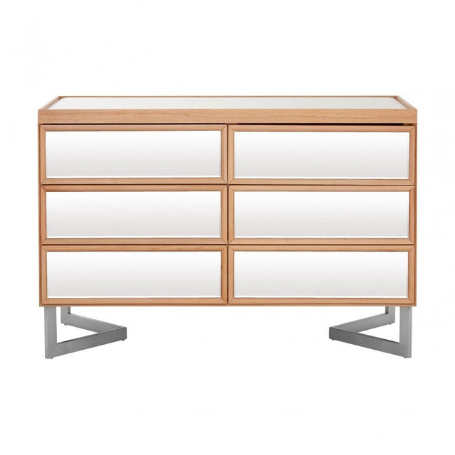 Tuskin 6 Drawer Chest, Beechwood, Mirrored Glass