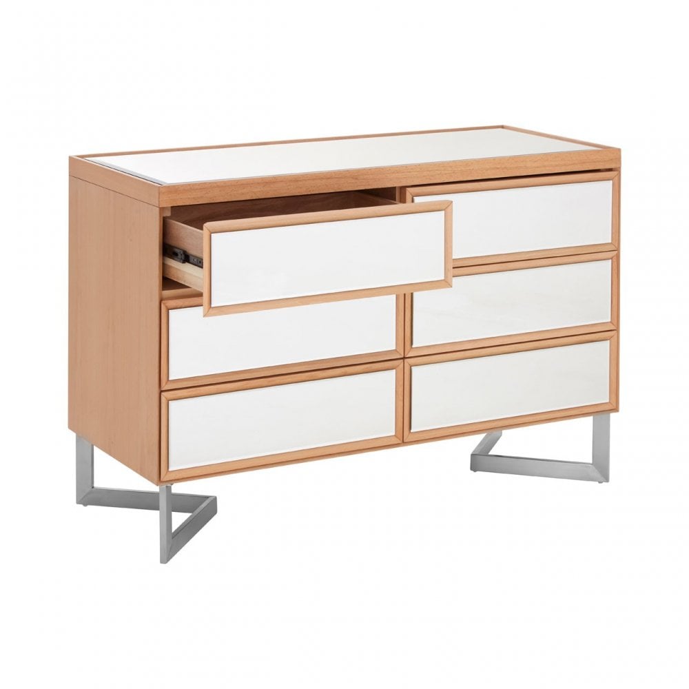 Tuskin 6 Drawer Chest, Beechwood, Mirrored Glass