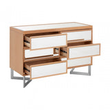 Tuskin 6 Drawer Chest, Beechwood, Mirrored Glass